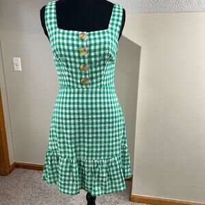 New Lush Dress Women's XS Mini Gingham Linen Blend Sundress Ruffle A-line Summer